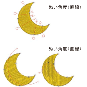 刺しゅうPRO11は一つの図形にぬい方向を複数設定した面ぬいが可能に。また、図形に合わせてぬい角度を曲線に設定することが可能になり、刺しゅうの表現力が飛躍的にアップします